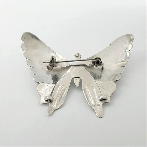 Vintage Sterling Silver Turquoise Butterfly Brooch Pin - Picture 8 of 8